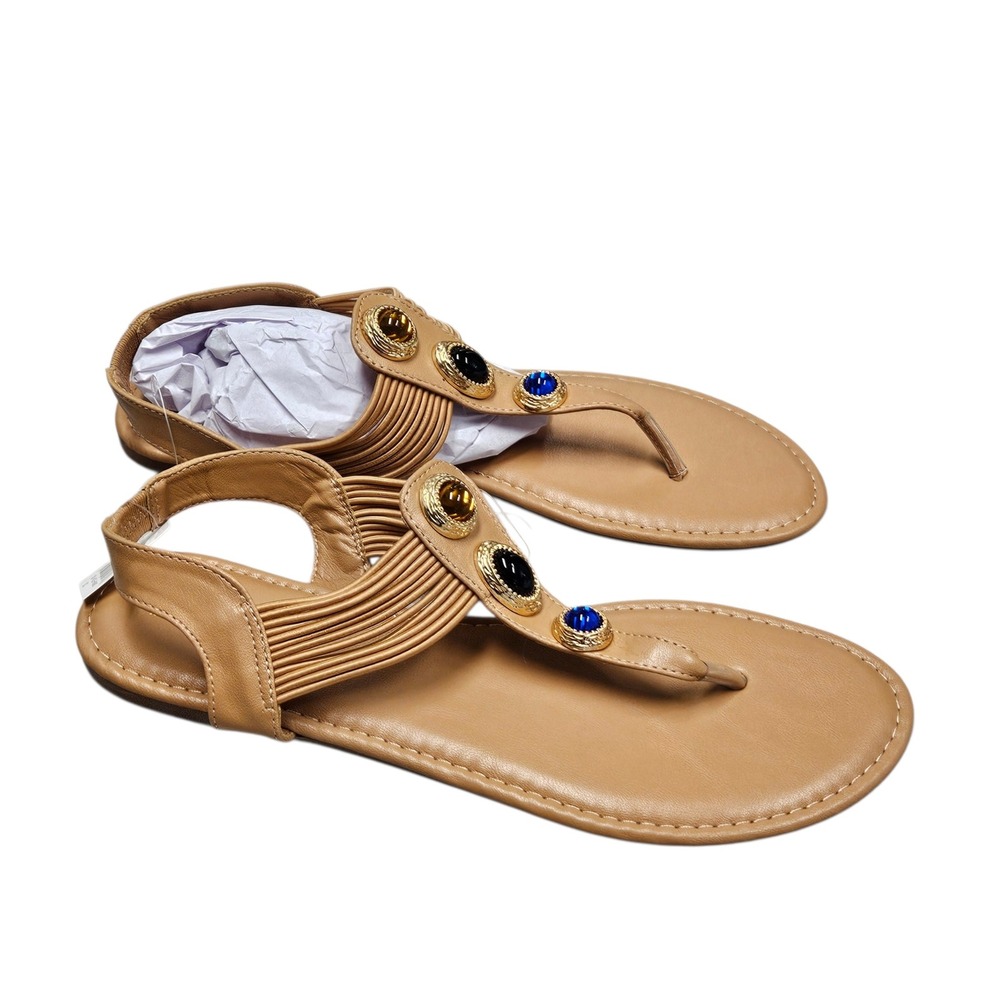 Bamboo Thong Sandals Womens‎ Tan Jeweled Boho Slingback Flat Summer Shoes 11